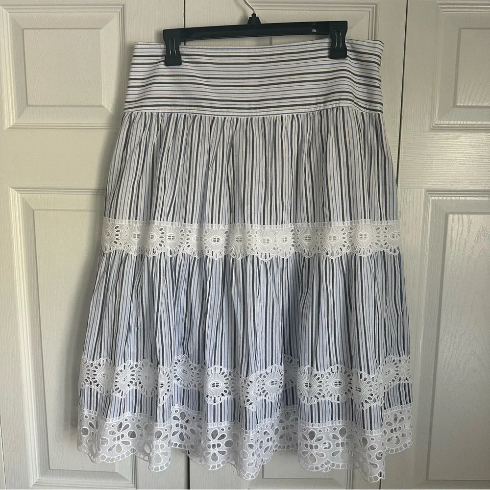 Michael Kors Womens 12 Striped Cotton Gauze Eyelet Skirt Cottage Grandmillenial